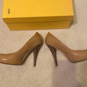 Fendi Nude Patent Leather Pumps with FF Logo Heels